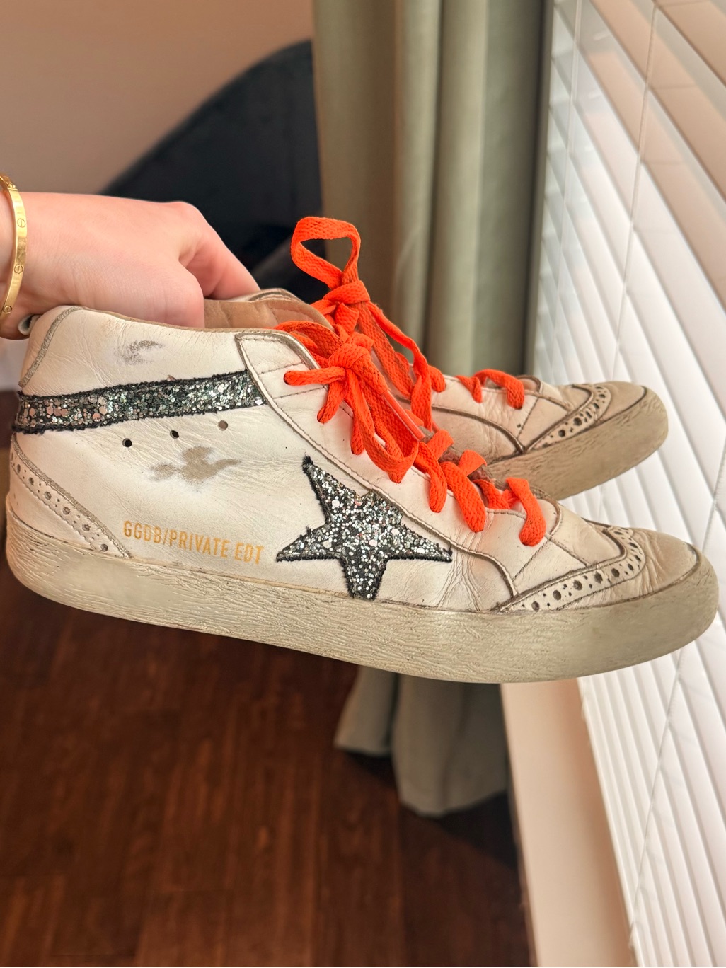 Golden Goose Mid-Star Sneaker Sparkly Blue & Orange Size 6.5
